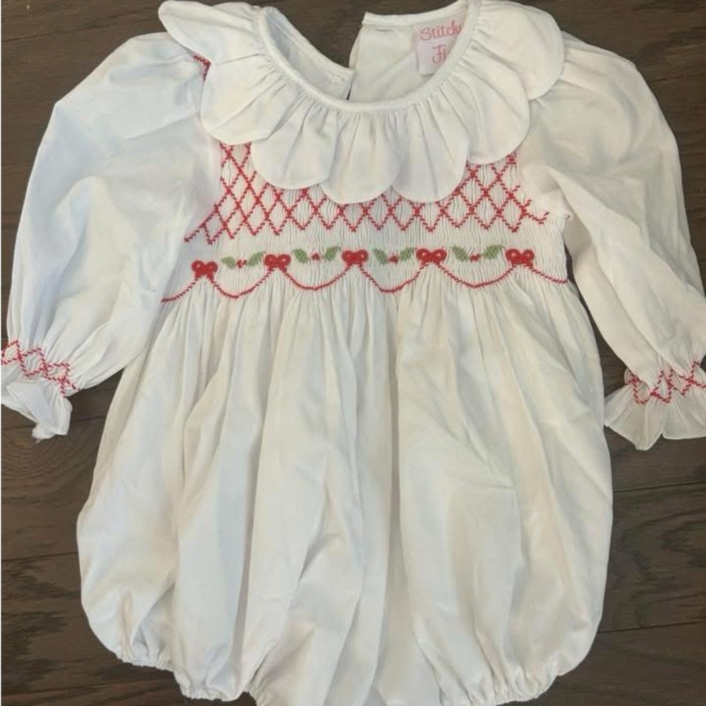 Charming White and Red Smocked Bodysuit